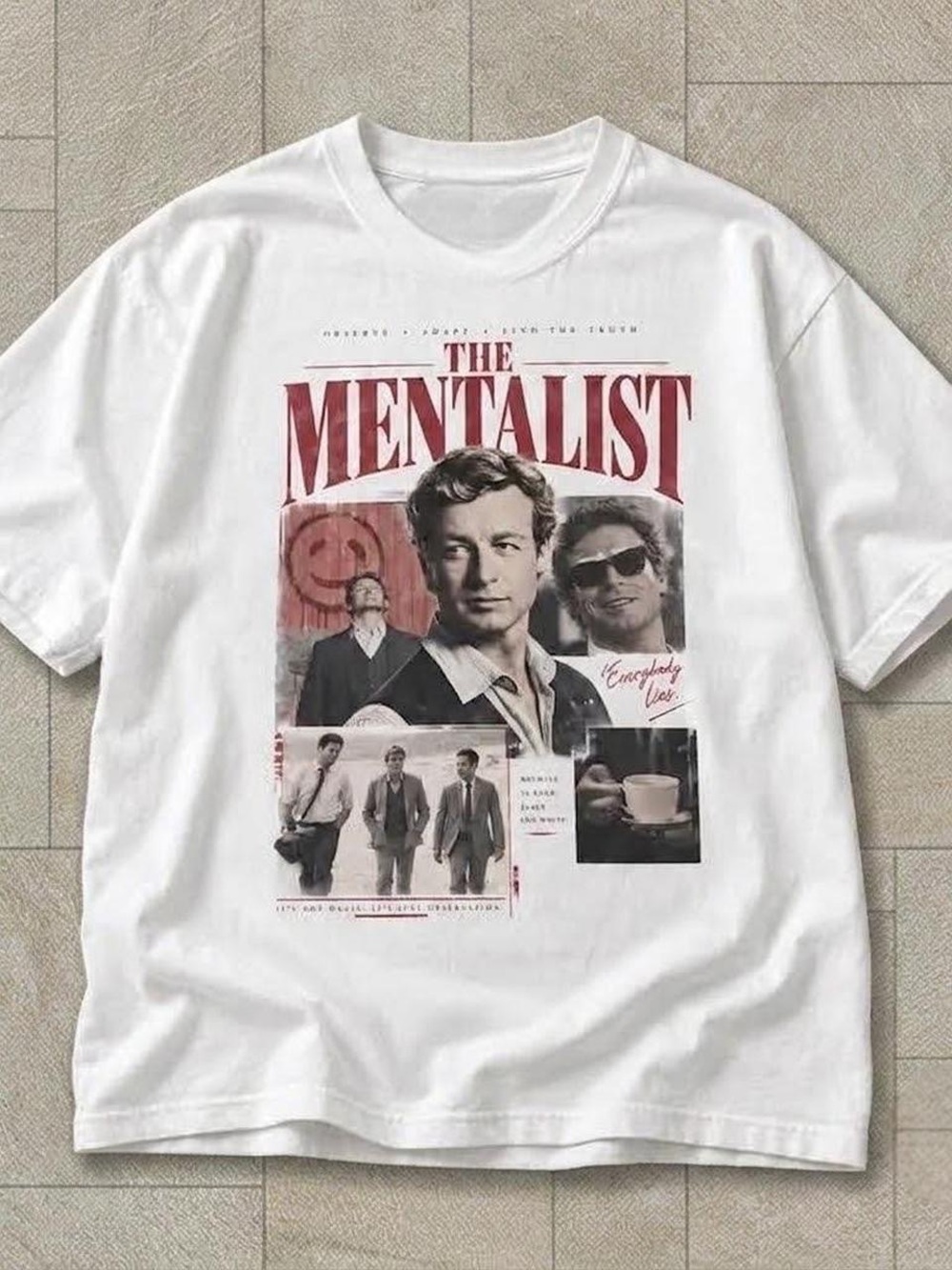 Gildan White Men's 'The Mentalist' Graphic Tee with Red Print